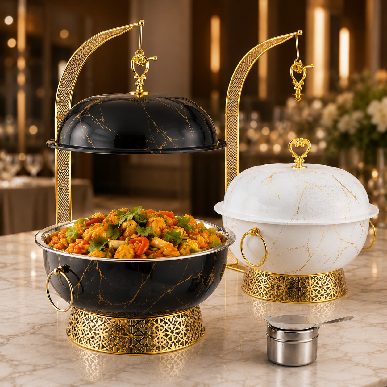Luxury 8L Stainless Steel Chafing Dish with Hanging Lid for Hotel Buffet, Restaurant Catering & Wedding Banquets
