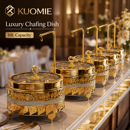 Luxury Gold Round Chafing Dish with Glass Lid