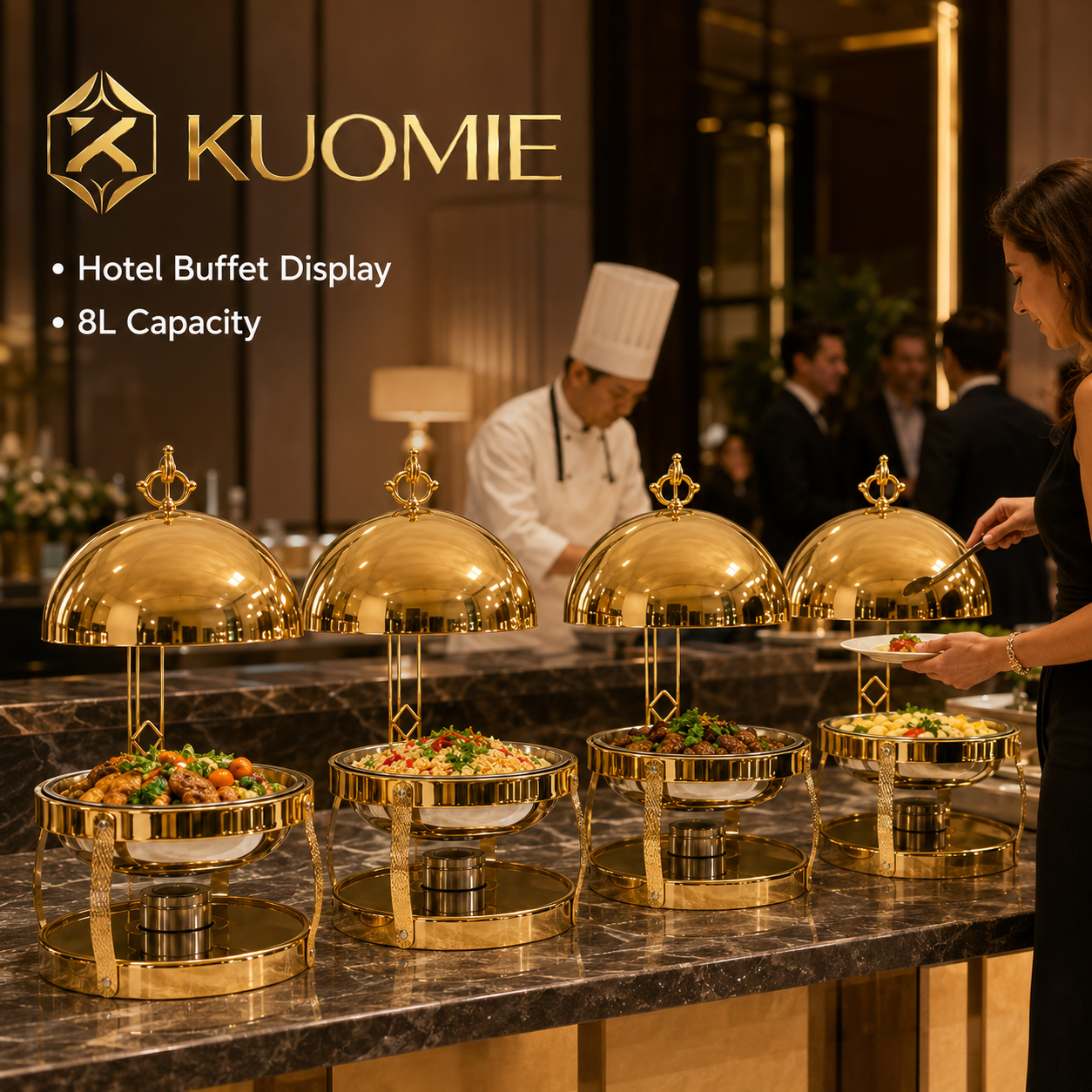 KUOMIE Chafing Dish | Luxury Buffet Food Warmer for Weddings & Catering