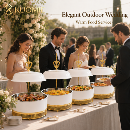 KUOMIE 16L Luxury White and Gold Chafing Dish for Buffet Food Warming and Elegant Catering