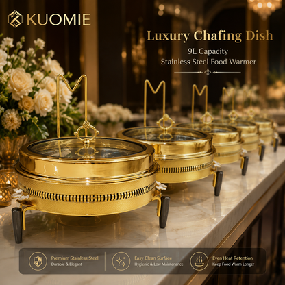 Luxury 9L Gold Chafing Dish for Wedding Catering, Hotel Buffet and Party Food Warming