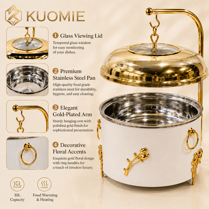 KUOMIE 10L Luxury Chafing Dish | Gold Buffet Food Warmer