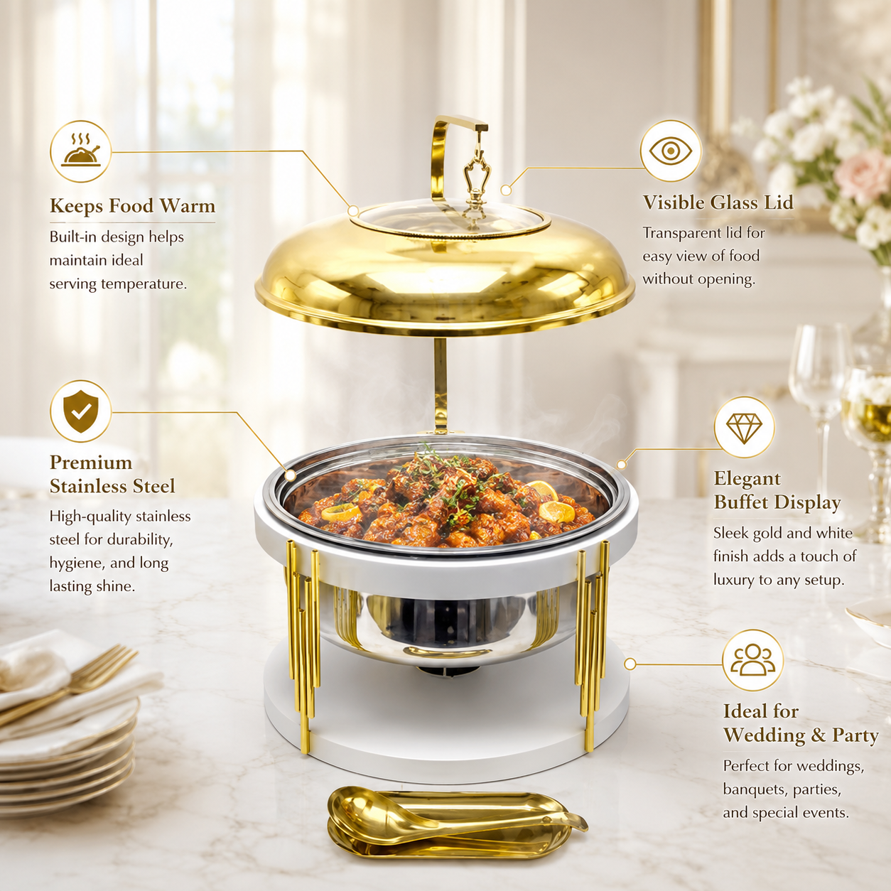 Luxury Stainless Steel Chafing Dish for Buffet, Wedding & Catering