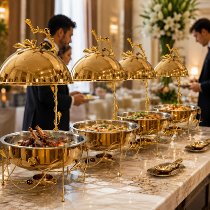 KUOMIE 8L/10L Gold Buffet Chafing Dish, Elegant Food Warmer for Weddings and Banquet Service