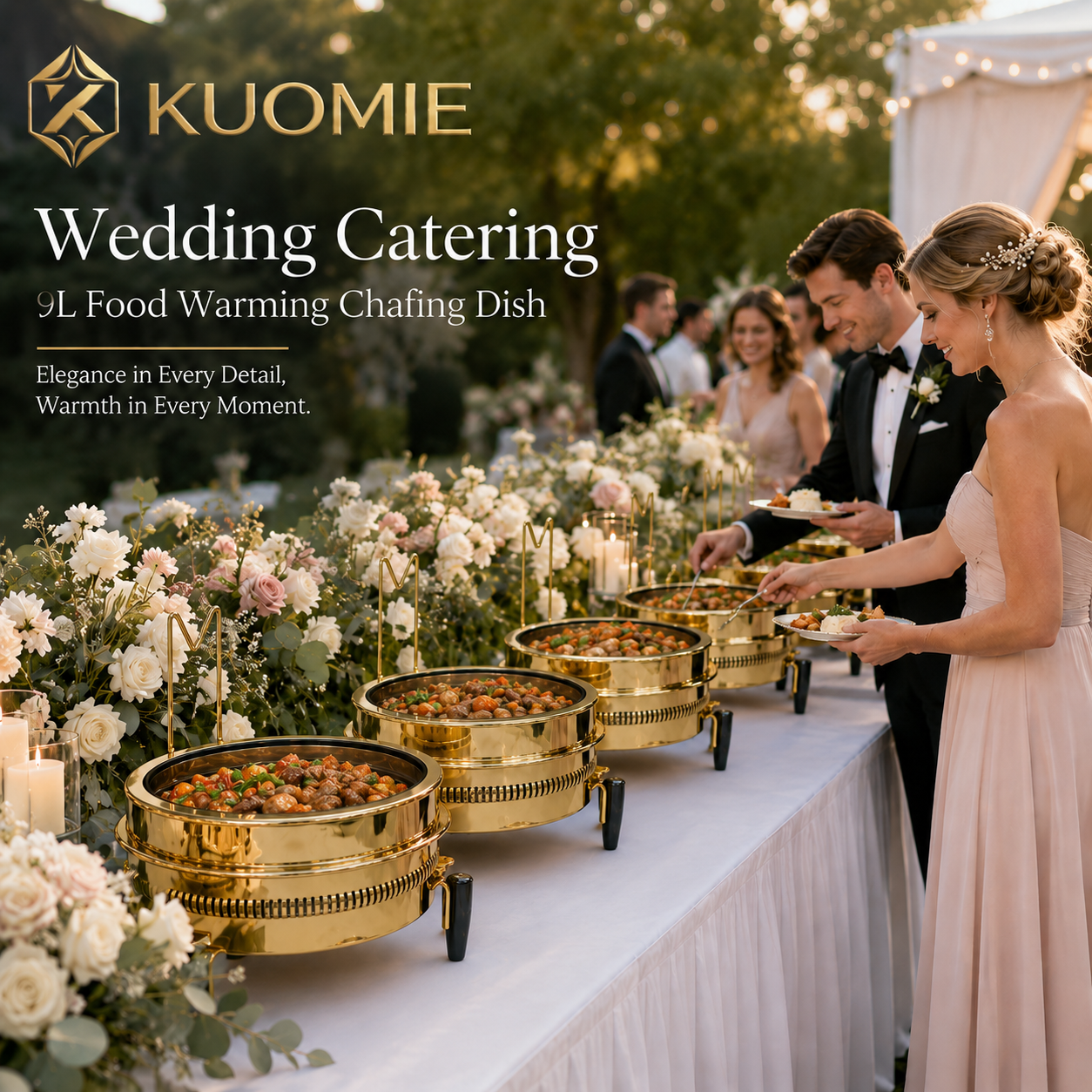 Luxury 9L Gold Chafing Dish for Wedding Catering, Hotel Buffet and Party Food Warming