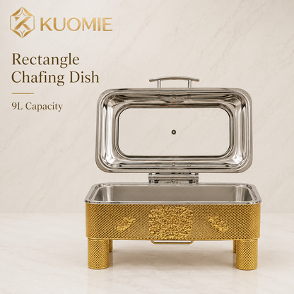 KUOMIE 6L -9L luxury-gold-chafing-dish-glass-lid-buffet-warmer