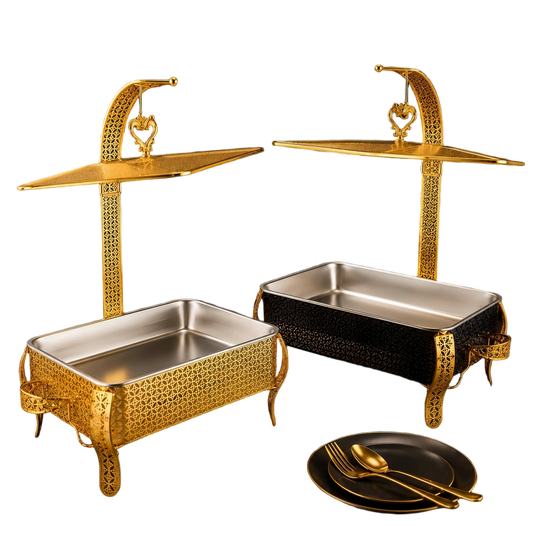 Luxury Wedding Chafing Dish Buffet Set with Decorative Hanging Shelf | Premium Catering Food Warmer