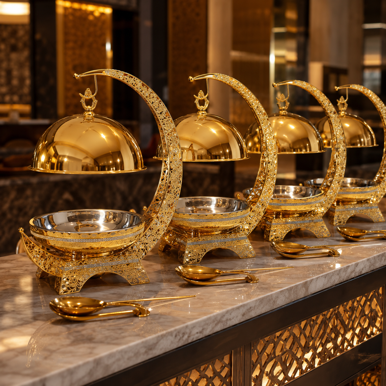 Luxury Gold Crescent Chafing Dish for Wedding Buffet & Hotel Catering