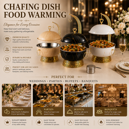 Luxury 8L Stainless Steel Chafing Dish with Hanging Lid for Hotel Buffet, Restaurant Catering & Wedding Banquets