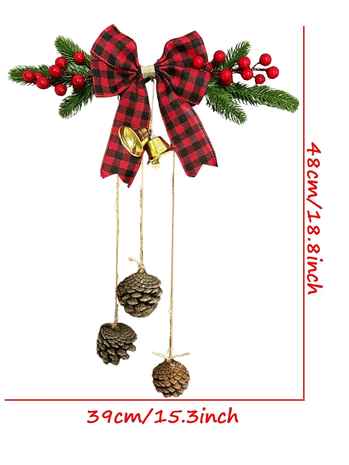 1pc christmas door decoration,Christmas decorations ,Hanging With Pines Red Berries And Pure natural pine cones - kuomie