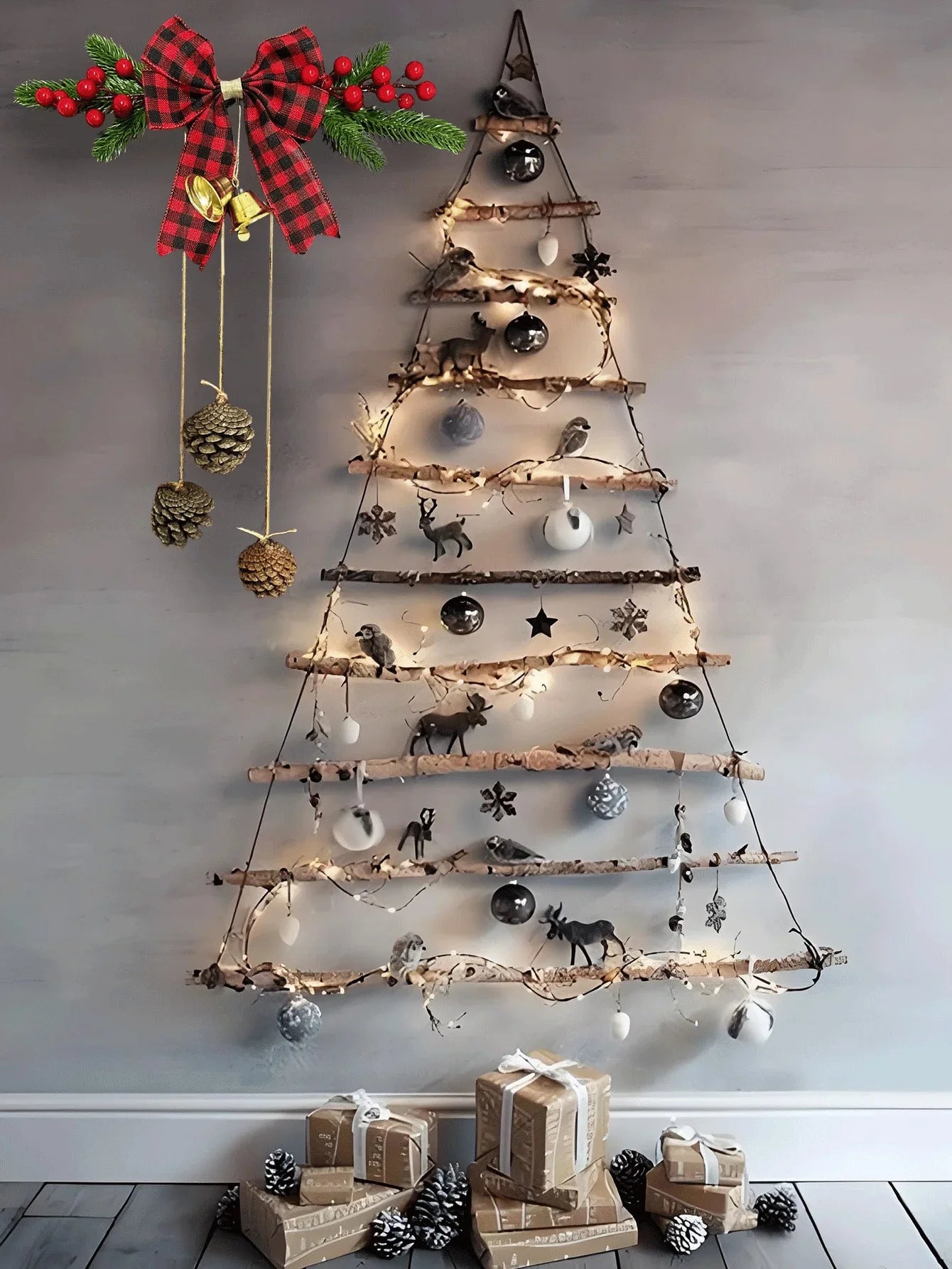 1pc christmas door decoration,Christmas decorations ,Hanging With Pines Red Berries And Pure natural pine cones - kuomie