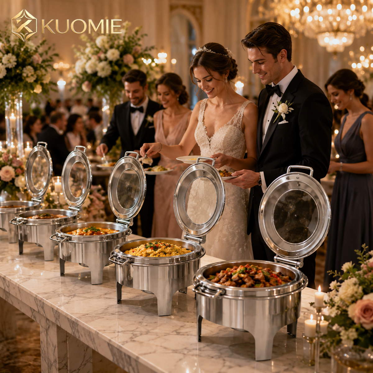 6L Round Chafing Dish with Glass Lid | KUOMIE