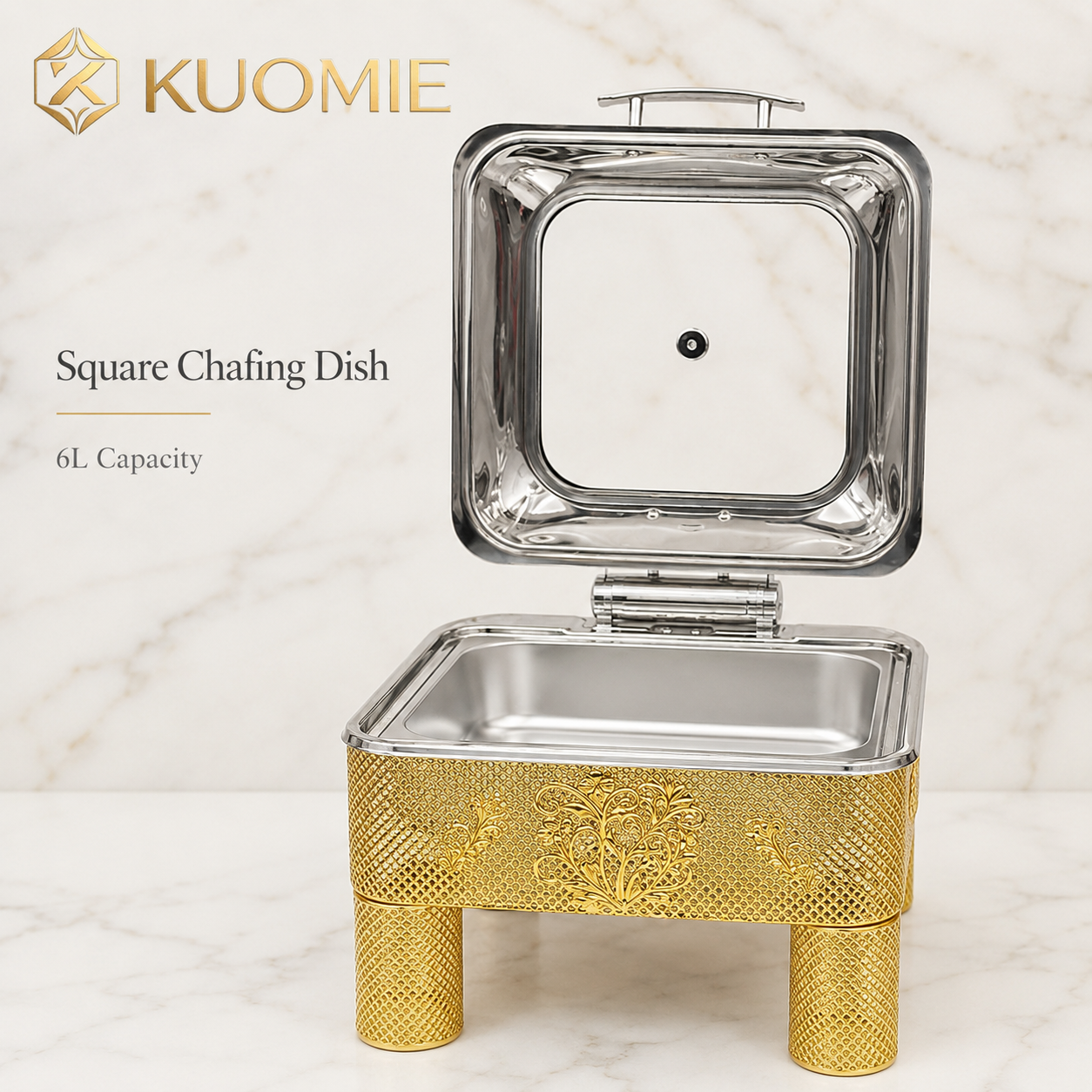 KUOMIE 6L -9L luxury-gold-chafing-dish-glass-lid-buffet-warmer