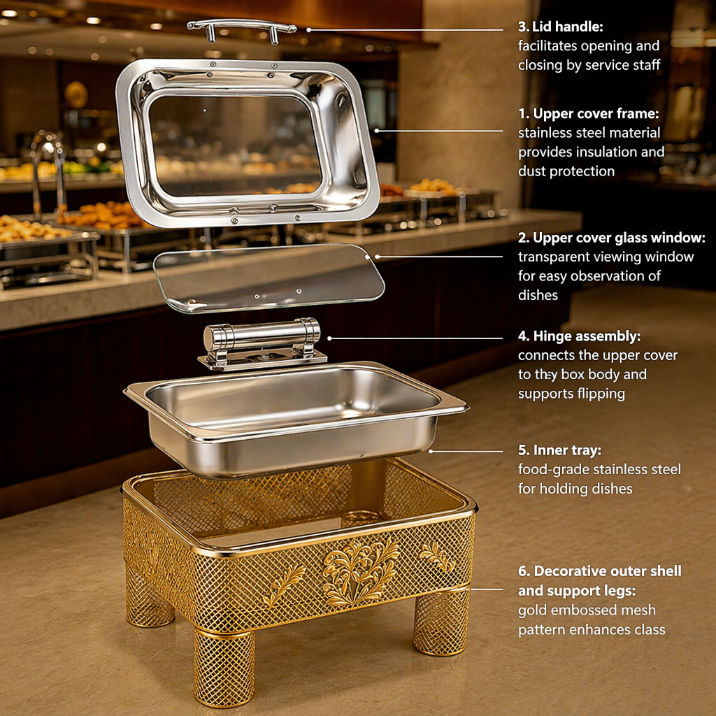 KUOMIE 6L -9L luxury-gold-chafing-dish-glass-lid-buffet-warmer