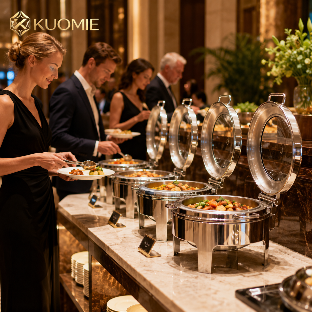 6L Round Chafing Dish with Glass Lid | KUOMIE