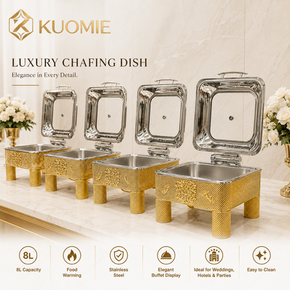 KUOMIE 6L -9L luxury-gold-chafing-dish-glass-lid-buffet-warmer