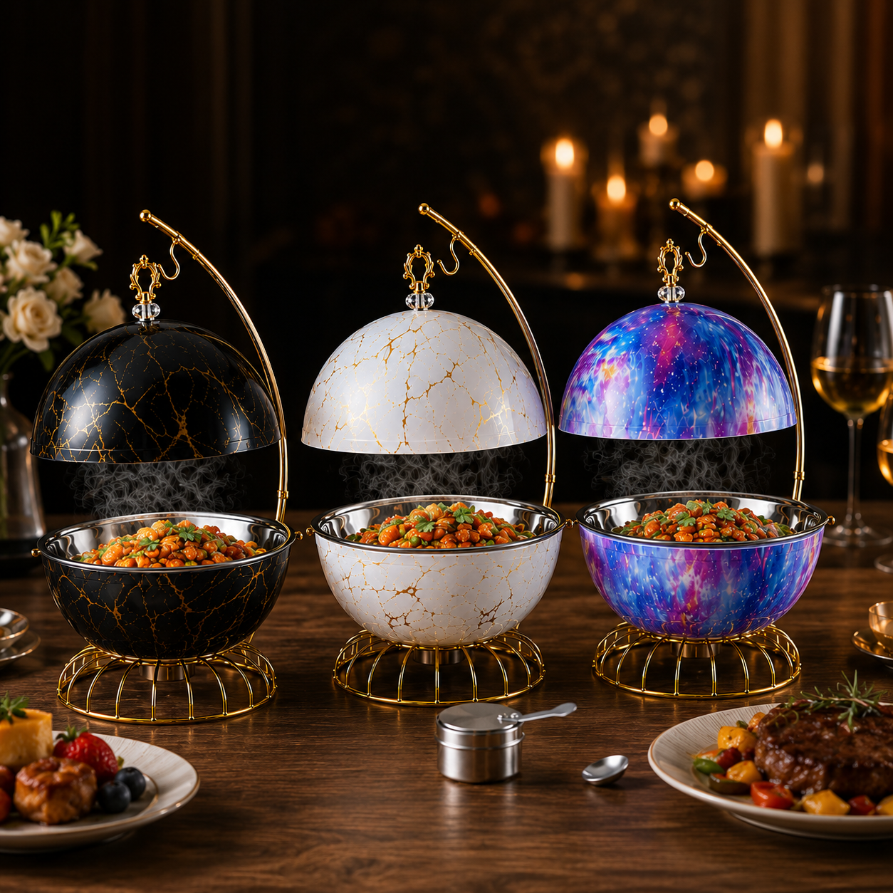 Luxury 8L Hanging Dome Chafing Dish Buffet Food Warmer for Hotel Buffet, Wedding Reception, Catering & Banquet Events