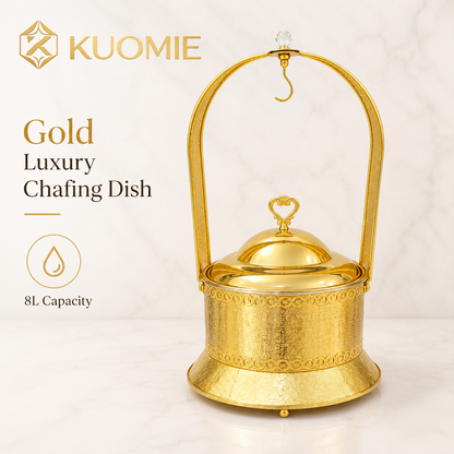 Luxury Wedding Chafing Dish with Crystal Accent, Heart-Shaped Handle and Gold Finish