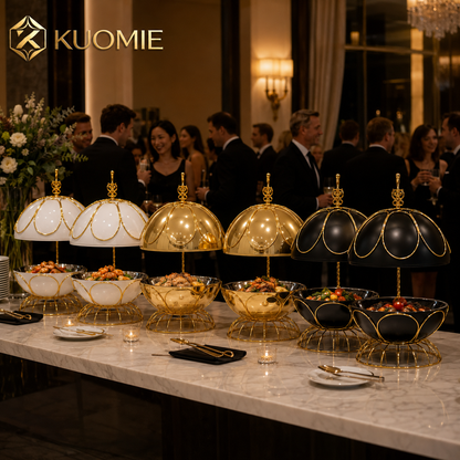 8L Luxury Chafing Dish with Hanging Petal Dome Lid for Hotel Buffets, Weddings and Catering