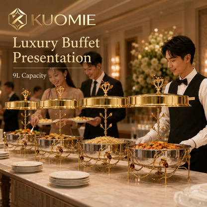 9L Rosevine Round Chafing Dish with Elevated Gold Cover | KUOMIE