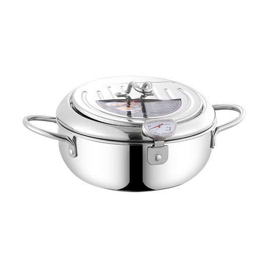 Deep Fryer Pot, 304 Stainless Steel Japanese Frying Pot with Oil Drain, Temperature Control and Lid, Tempura Deep Fryer Pot for Kitchen Stove/Induction Cooker French Fries Fryer Chicken 11"(2.2 L)