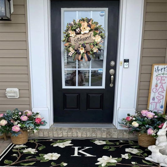 Spring Summer Wreath for Front Door,Farmhouse Magnolia Porch Decoration,Front Door Hanger,Housewarming Gift, Buffalo Plaid Year Round Wreath,Summer Home Decor - kuomie