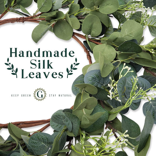 Eucalyptus Wreaths for Front Door 22", Handmade Green Leaves Wreath for Summer, Spring and All Seasons, Greenery Floral Wreath for Wall and Outside - kuomie