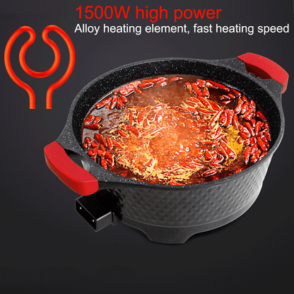 6L Electric Hot Pot - Shabu Shabu Pot,Maifan stone electric hot pot, barbecue and simmering all-in-one pot,1500W with 5-Temp Control, Non-Stick & BPA-Free, Perfect for Family Dinners & Parties