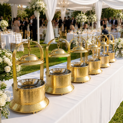 Luxury Wedding Chafing Dish with Crystal Accent, Heart-Shaped Handle and Gold Finish