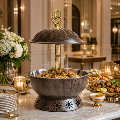 Luxury Marble Chafing Dish with Gold Accents for Weddings, Hotels & Banquets