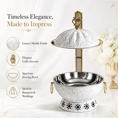 Luxury Marble Chafing Dish with Gold Accents for Weddings, Hotels & Banquets