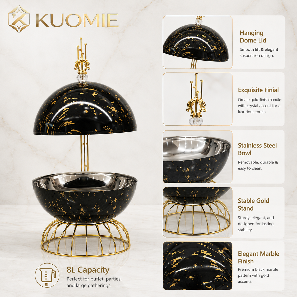 8L Luxury Chafing Dish with Hanging Dome Lid | KUOMIE