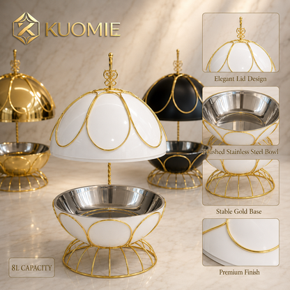 8L Luxury Chafing Dish with Hanging Petal Dome Lid for Hotel Buffets, Weddings and Catering