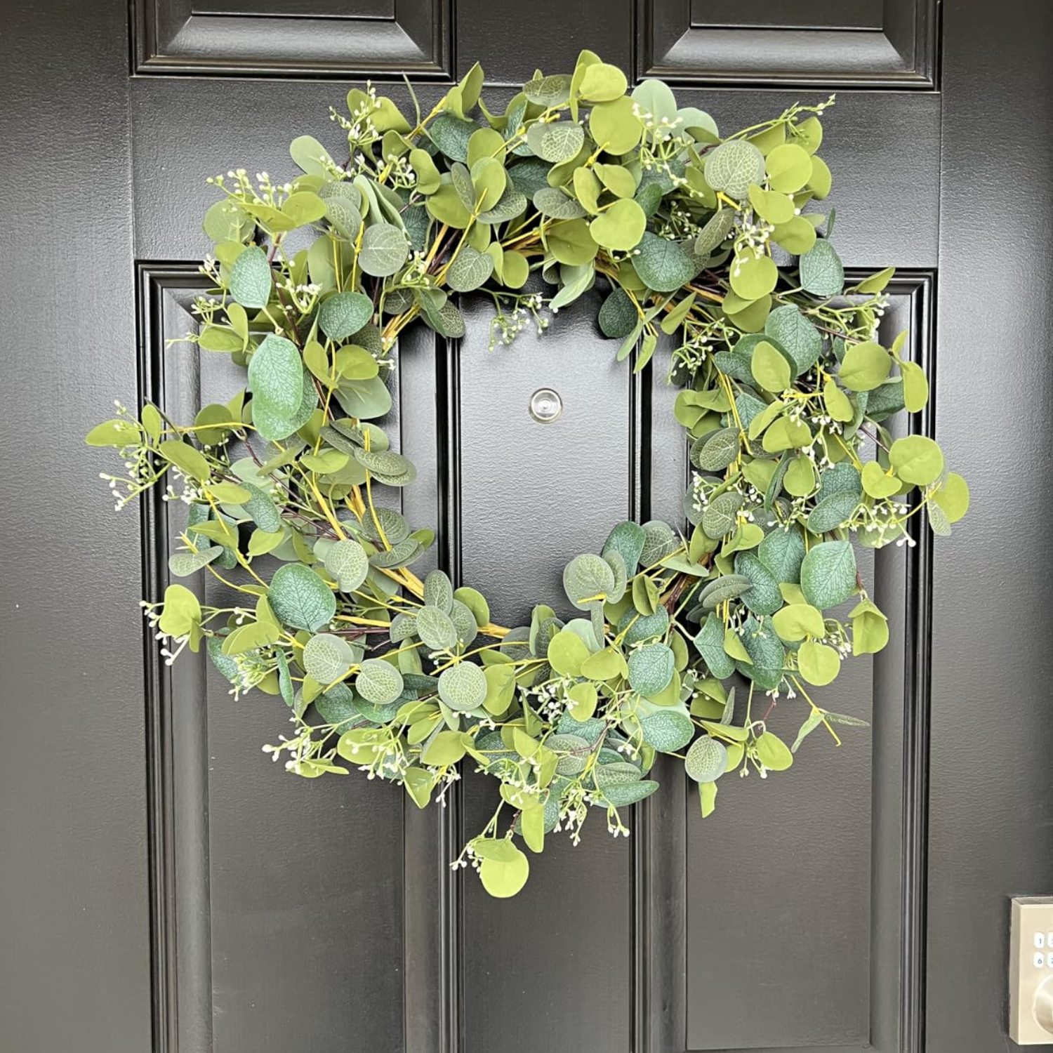 Eucalyptus Wreaths for Front Door 22", Handmade Green Leaves Wreath for Summer, Spring and All Seasons, Greenery Floral Wreath for Wall and Outside - kuomie