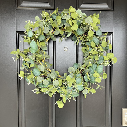 Eucalyptus Wreaths for Front Door 22", Handmade Green Leaves Wreath for Summer, Spring and All Seasons, Greenery Floral Wreath for Wall and Outside - kuomie