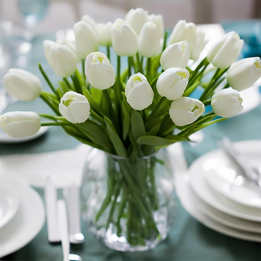 30pcs Real Touch Tulips PU Artificial Flowers, Fake Tulips Flowers for Arrangement Wedding Party Easter Spring Home Dining Room Office Decoration,White tulips artificial flowers Faux Flowers Fake tulips Flowers Mother's Day Gifts - kuomie