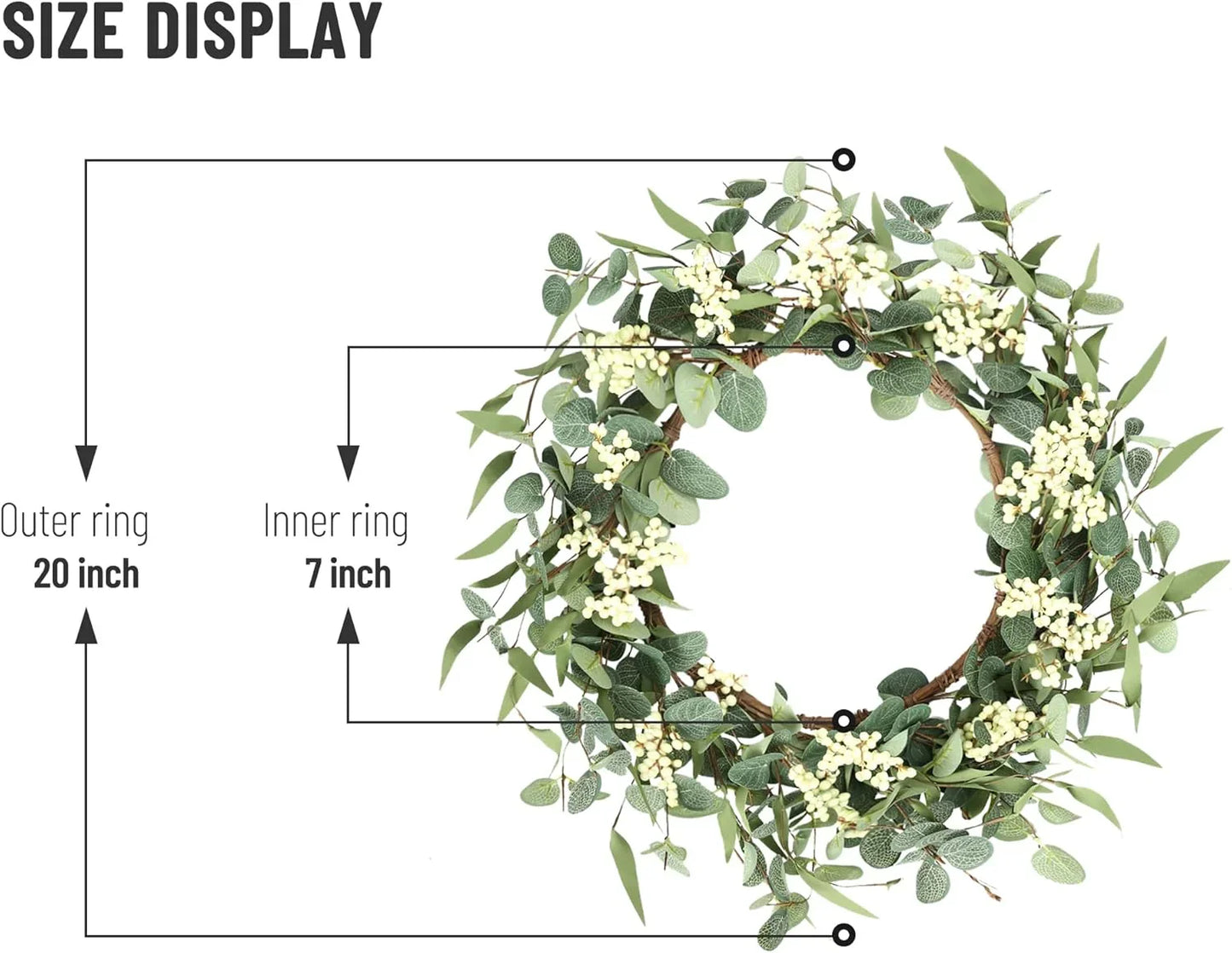 20'' Eucalyptus Wreath for Front Door, Porch, Window - Green Decor for Home, Farmhouse - Spring, Summer, Fall, All Seasons - kuomie