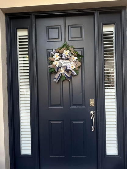 Spring Summer Wreath for Front Door,Farmhouse Magnolia Porch Decoration,Front Door Hanger,Housewarming Gift, Buffalo Plaid Year Round Wreath,Summer Home Decor - kuomie