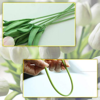30pcs Real Touch Tulips PU Artificial Flowers, Fake Tulips Flowers for Arrangement Wedding Party Easter Spring Home Dining Room Office Decoration,White tulips artificial flowers Faux Flowers Fake tulips Flowers Mother's Day Gifts - kuomie
