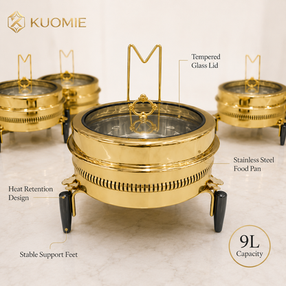Luxury 9L Gold Chafing Dish for Wedding Catering, Hotel Buffet and Party Food Warming