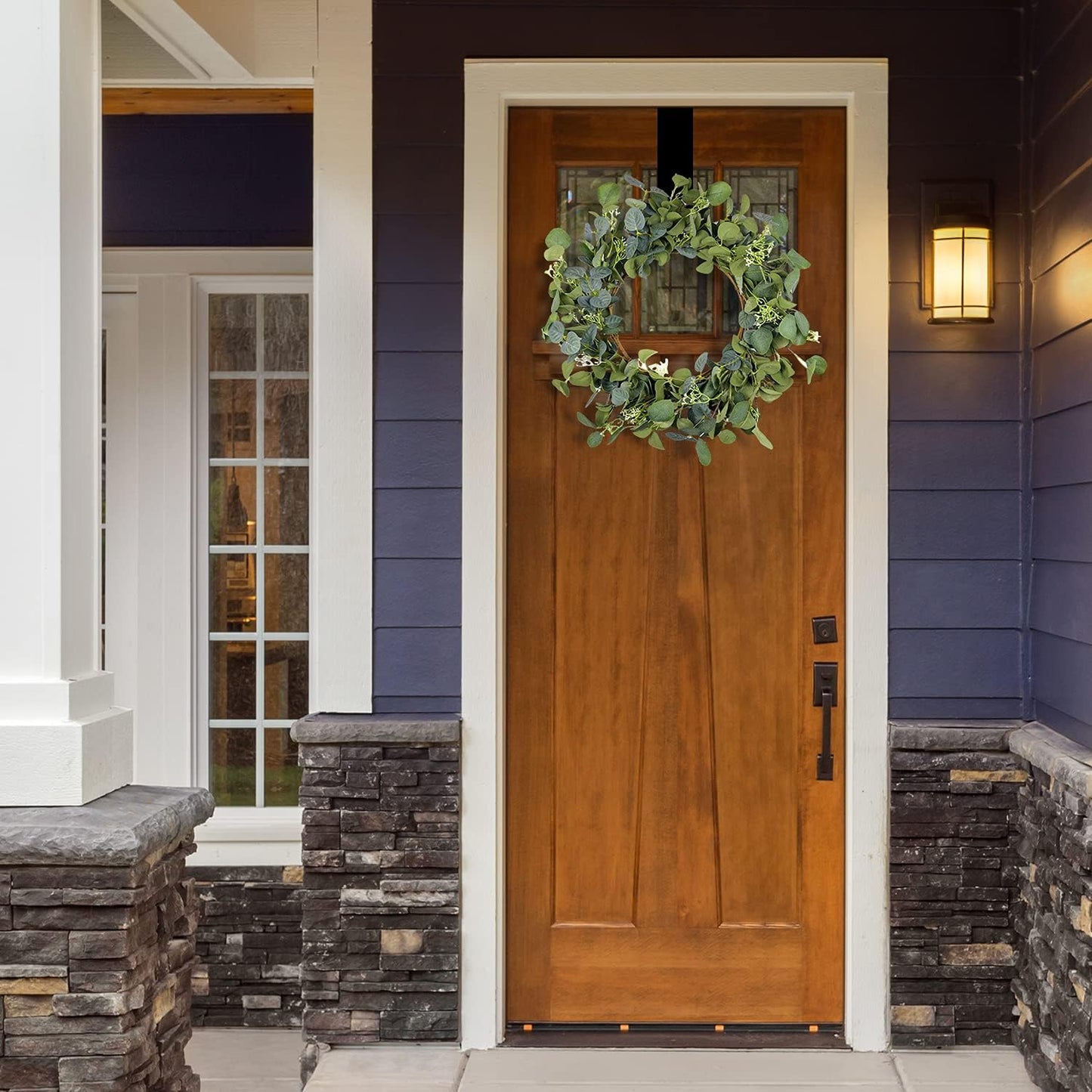 Eucalyptus Wreaths for Front Door 22", Handmade Green Leaves Wreath for Summer, Spring and All Seasons, Greenery Floral Wreath for Wall and Outside - kuomie