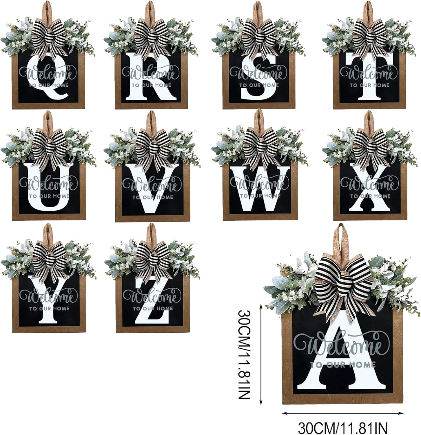 Last Name Year Round Front Door Wreath Front Porch Decoration 26 Letter Welcome Sign with Eucalyptus Garland and Bow Spring Wreaths for Front Door Outside Hanger Garland - kuomie