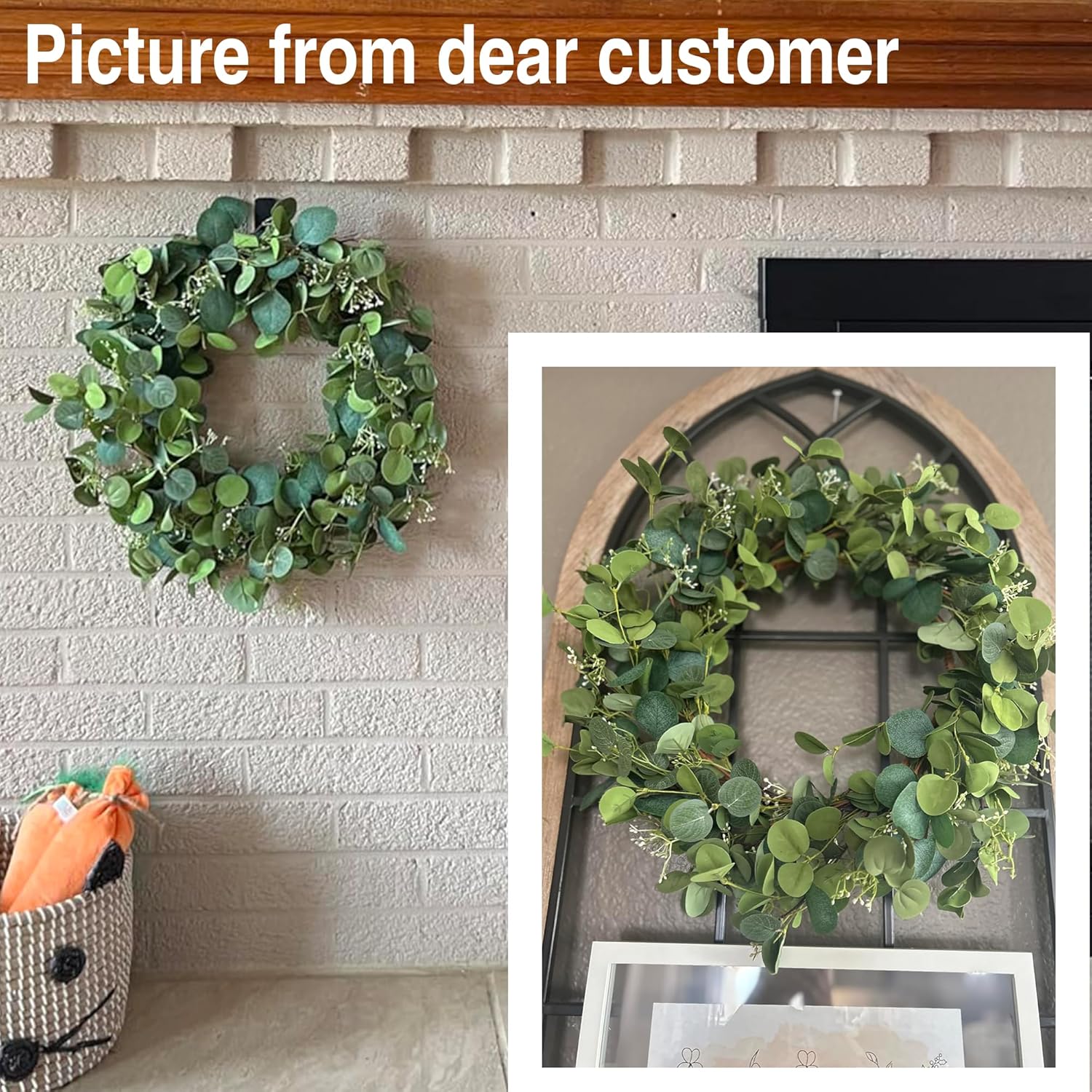 Eucalyptus Wreaths for Front Door 22", Handmade Green Leaves Wreath for Summer, Spring and All Seasons, Greenery Floral Wreath for Wall and Outside - kuomie