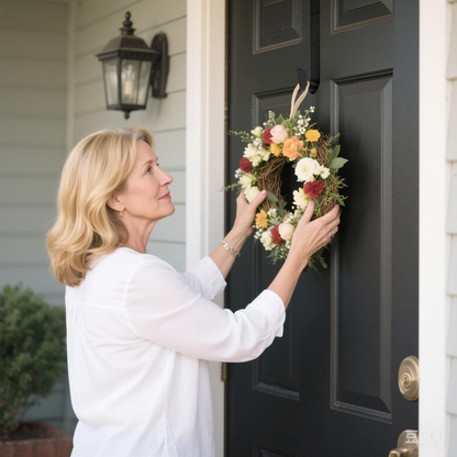 Wreath Hanger for Front Door,Sturdy Steel Wreath Door Hanger,Over The Door Hanger Hook,black wreath hanger,garland hanger for front door,garland hanger for door frame,wreath hanger - kuomie
