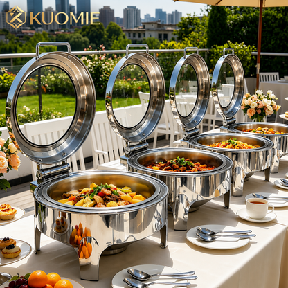 6L Round Chafing Dish with Glass Lid | KUOMIE