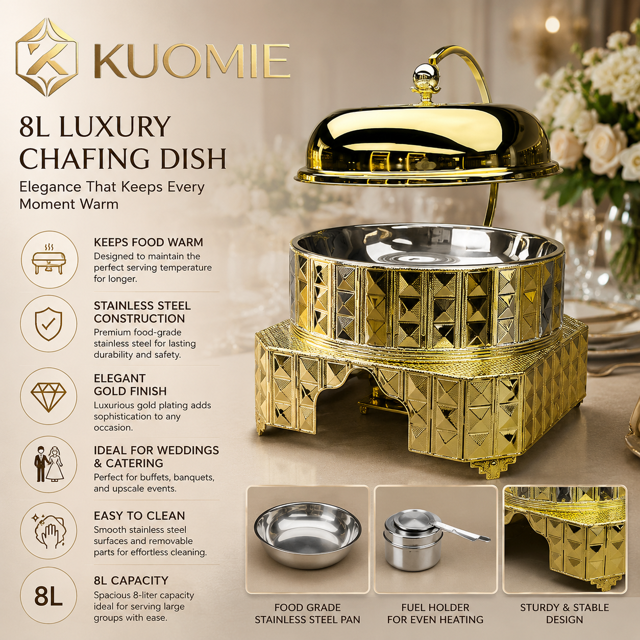 KUOMIE Luxury Gold Chafing Dish Set