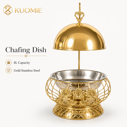 Luxury Gold Chafing Dish | Round Buffet Food Warmer for Weddings and Catering