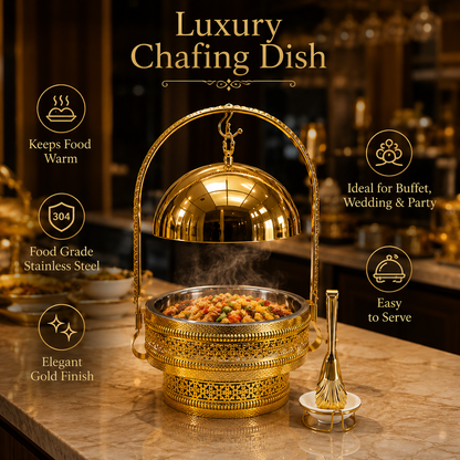 Luxury Gold Round Chafing Dish with Hanging Dome Lid for Wedding Buffet & Hotel Catering