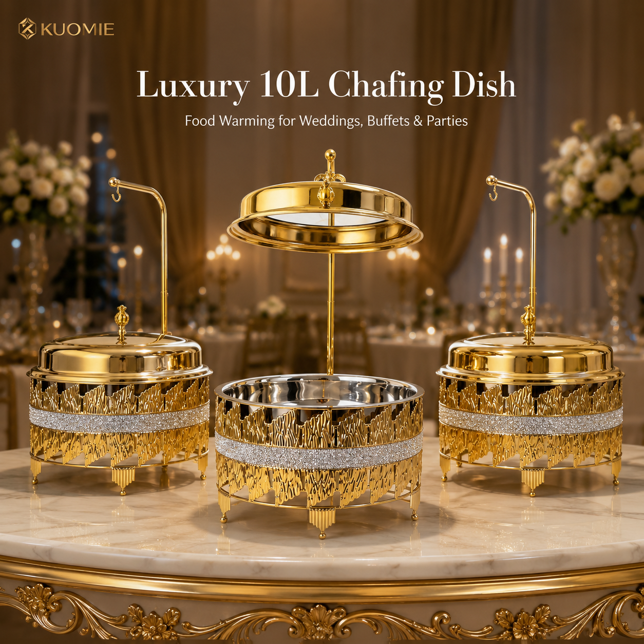Luxury Gold Round Chafing Dish with Glass Lid