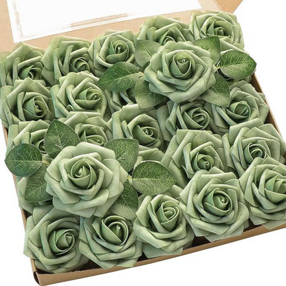 Artificial Flowers 25pcs Real Looking Ivory Foam Fake Roses with Stems for DIY Wedding Bouquets White Bridal Shower Centerpieces Arrangements Party Tables Decorations - kuomie
